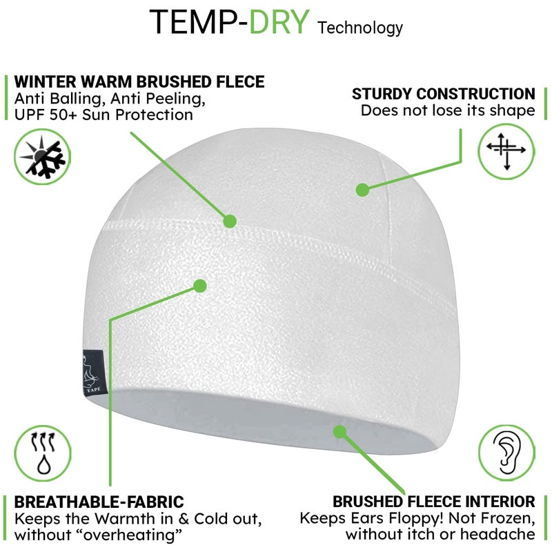 Temple Tape Tactical Fleece Watch Cap Beanie â€“ Skull Cap Fleece Hat - Pure White - XL (for Larger Heads) - Image 3